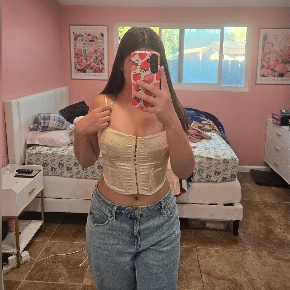 Pacsun Silky Floral Lace-Up Corset Top – Size XS